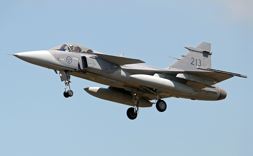 Photo Competition - A Swedish Air Force Saab Gripen arriving at RIAT 2014. Nikon D90 camera and Sigma 150-500mm lens - Keith Griffiths
