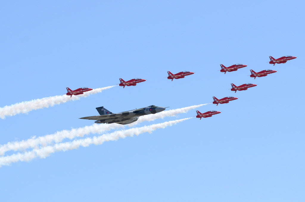 Photo Competition - Vulcan XH558 with the Red Arrows at RIAT 2015. Nikon D7000 and Sigma 150-500mm - Nick Band