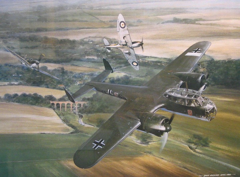 Taken from a painting By Geoff Nutkins Called,'The height Of The Battle Sunday Sept 15 1940' displayed in Memorial room - photo by John Bilcliffe